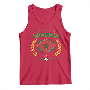 Morocco Football Laurel Wreath Crest Graphic Tank Top Proud Moroccan Soccer Star Emblem Sports Fans TS02 Red Print Your Wear