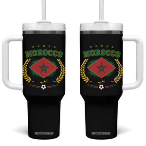 Morocco Football Laurel Wreath Crest Graphic Tumbler With Handle Proud Moroccan Soccer Star Emblem Sports Fans TS02 One Size: 40 oz Black Print Your Wear