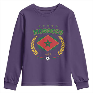 Morocco Football Laurel Wreath Crest Graphic Youth Sweatshirt Proud Moroccan Soccer Star Emblem Sports Fans TS02 Purple Print Your Wear