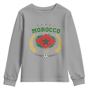 Morocco Football Laurel Wreath Crest Graphic Youth Sweatshirt Proud Moroccan Soccer Star Emblem Sports Fans TS02 Sport Gray Print Your Wear