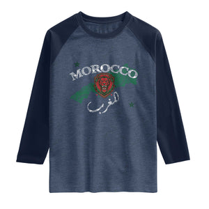 Morocco Lion Maghrib Moroccan Spirit Heritage Raglan Shirt TS02 Heather Denim Navy Print Your Wear