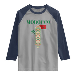 Traditional Moroccan Mosaic Archway Graphic Raglan Shirt Morocco Architecture Tile Pattern TS02 Sport Gray Navy Print Your Wear