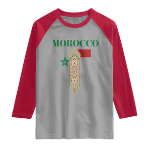 Traditional Moroccan Mosaic Archway Graphic Raglan Shirt Morocco Architecture Tile Pattern TS02 Sport Gray Red Print Your Wear