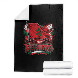 Waving Morocco Flag Stadium Lights Throw Blanket Patriotic Moroccan Soccer Fans TS02 Black Print Your Wear