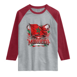Waving Morocco Flag Stadium Lights Raglan Shirt Patriotic Moroccan Soccer Fans TS02 Heather Gray Heather Red Print Your Wear