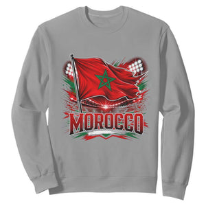 Waving Morocco Flag Stadium Lights Sweatshirt Patriotic Moroccan Soccer Fans TS02 Sport Gray Print Your Wear