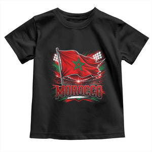 Waving Morocco Flag Stadium Lights Toddler T Shirt Patriotic Moroccan Soccer Fans TS02 Black Print Your Wear