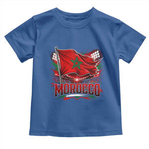 Waving Morocco Flag Stadium Lights Toddler T Shirt Patriotic Moroccan Soccer Fans TS02 Royal Blue Print Your Wear
