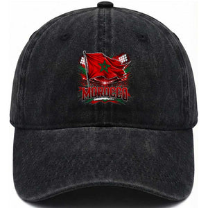 Waving Morocco Flag Stadium Lights Washed Cotton Baseball Cap Patriotic Moroccan Soccer Fans TS02 Print Your Wear