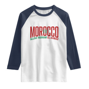 Morocco Flag Pride Allah Yarham El Ahmar Raglan Shirt Moroccan Soccer Football Fans Gift TS02 XS White Navy Print Your Wear