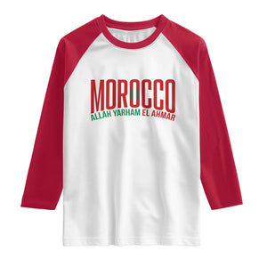 Morocco Flag Pride Allah Yarham El Ahmar Raglan Shirt Moroccan Soccer Football Fans Gift TS02 White Red Print Your Wear