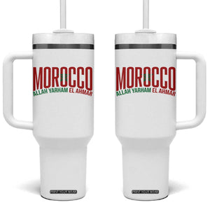 Morocco Flag Pride Allah Yarham El Ahmar Tumbler With Handle Moroccan Soccer Football Fans Gift TS02 One Size: 40 oz White Print Your Wear
