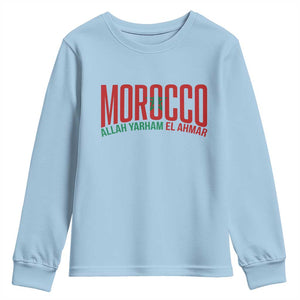 Morocco Flag Pride Allah Yarham El Ahmar Youth Sweatshirt Moroccan Soccer Football Fans Gift TS02 Light Blue Print Your Wear