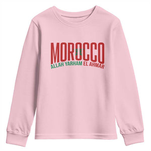 Morocco Flag Pride Allah Yarham El Ahmar Youth Sweatshirt Moroccan Soccer Football Fans Gift TS02 Light Pink Print Your Wear