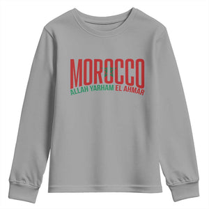 Morocco Flag Pride Allah Yarham El Ahmar Youth Sweatshirt Moroccan Soccer Football Fans Gift TS02 Sport Gray Print Your Wear