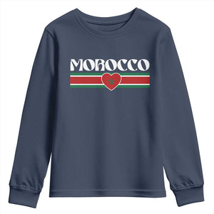 Love Morocco Retro Stripe Graphic Youth Sweatshirt Maroc Moroccan Flag Heart TS02 Navy Print Your Wear