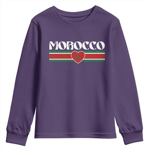 Love Morocco Retro Stripe Graphic Youth Sweatshirt Maroc Moroccan Flag Heart TS02 Purple Print Your Wear
