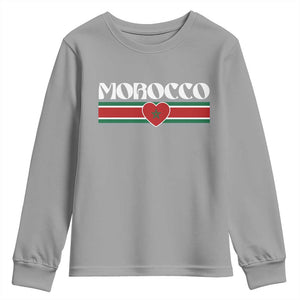 Love Morocco Retro Stripe Graphic Youth Sweatshirt Maroc Moroccan Flag Heart TS02 Sport Gray Print Your Wear