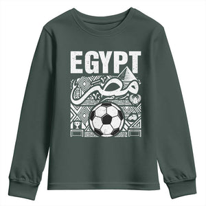 Egypt Soccer Misr Pride Arabic Calligraphy Youth Sweatshirt Egyptian Football Fans Ancient Pyramid Heritage Graphic TS02 Dark Forest Green Print Your Wear
