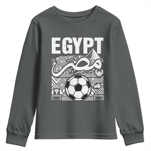 Egypt Soccer Misr Pride Arabic Calligraphy Youth Sweatshirt Egyptian Football Fans Ancient Pyramid Heritage Graphic TS02 Dark Heather Print Your Wear