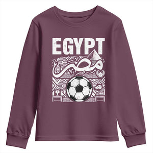 Egypt Soccer Misr Pride Arabic Calligraphy Youth Sweatshirt Egyptian Football Fans Ancient Pyramid Heritage Graphic TS02 Maroon Print Your Wear