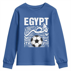 Egypt Soccer Misr Pride Arabic Calligraphy Youth Sweatshirt Egyptian Football Fans Ancient Pyramid Heritage Graphic TS02 Royal Blue Print Your Wear