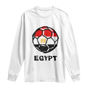 Egyptian Flag Soccer Ball Graphic Long Sleeve Shirt Egypt Pride Sports Football Fans Match Day TS02 White Print Your Wear