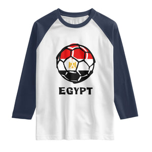 Egyptian Flag Soccer Ball Graphic Raglan Shirt Egypt Pride Sports Football Fans Match Day TS02 White Navy Print Your Wear