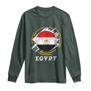 Egyptian Flag Soccer Ball Splatter Graphic Long Sleeve Shirt Egypt Pride Sports Football Fans Match Day TS02 Dark Forest Green Print Your Wear