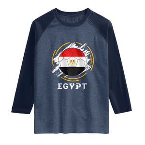 Egyptian Flag Soccer Ball Splatter Graphic Raglan Shirt Egypt Pride Sports Football Fans Match Day TS02 Heather Denim Navy Print Your Wear