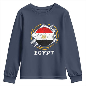Egyptian Flag Soccer Ball Splatter Graphic Youth Sweatshirt Egypt Pride Sports Football Fans Match Day TS02 Navy Print Your Wear