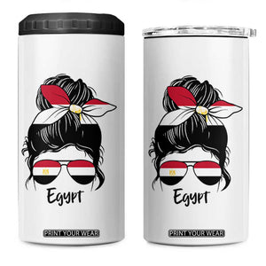 Egyptian Flag Messy Bun Girl 4 in 1 Can Cooler Tumbler Patriotic Egypt Women TS02 One Size: 16 oz White Print Your Wear