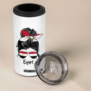 Egyptian Flag Messy Bun Girl 4 in 1 Can Cooler Tumbler Patriotic Egypt Women TS02 Print Your Wear