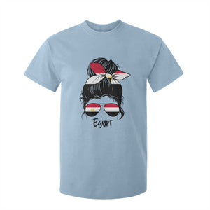 Egyptian Flag Messy Bun Girl T Shirt For Kid Patriotic Egypt Women TS02 Light Blue Print Your Wear