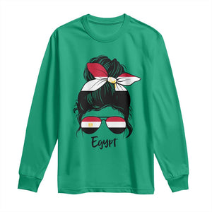 Egyptian Flag Messy Bun Girl Long Sleeve Shirt Patriotic Egypt Women TS02 Irish Green Print Your Wear