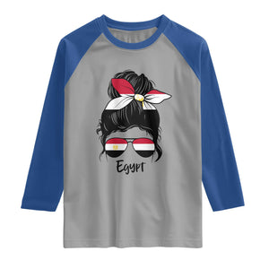 Egyptian Flag Messy Bun Girl Raglan Shirt Patriotic Egypt Women TS02 Sport Gray Royal Print Your Wear
