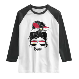 Egyptian Flag Messy Bun Girl Raglan Shirt Patriotic Egypt Women TS02 White Black Print Your Wear