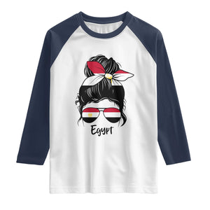 Egyptian Flag Messy Bun Girl Raglan Shirt Patriotic Egypt Women TS02 XS White Navy Print Your Wear