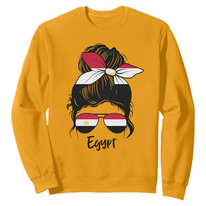 Egyptian Flag Messy Bun Girl Sweatshirt Patriotic Egypt Women TS02 S Gold Print Your Wear