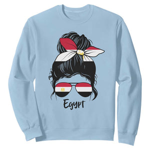 Egyptian Flag Messy Bun Girl Sweatshirt Patriotic Egypt Women TS02 Light Blue Print Your Wear