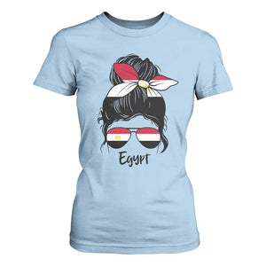 Egyptian Flag Messy Bun Girl T Shirt For Women Patriotic Egypt Women TS02 Light Blue Print Your Wear