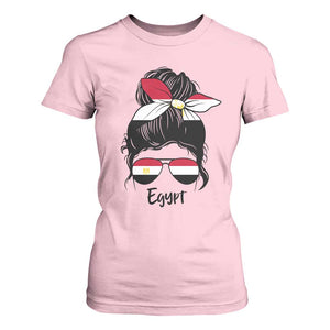 Egyptian Flag Messy Bun Girl T Shirt For Women Patriotic Egypt Women TS02 Light Pink Print Your Wear