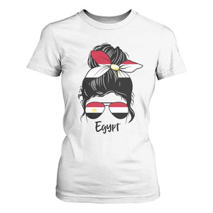 Egyptian Flag Messy Bun Girl T Shirt For Women Patriotic Egypt Women TS02 White Print Your Wear
