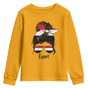 Egyptian Flag Messy Bun Girl Youth Sweatshirt Patriotic Egypt Women TS02 Gold Print Your Wear