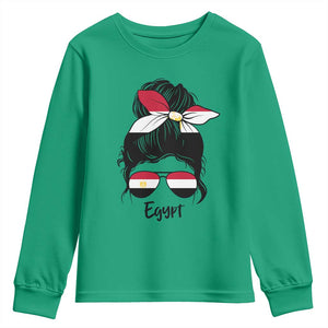 Egyptian Flag Messy Bun Girl Youth Sweatshirt Patriotic Egypt Women TS02 Irish Green Print Your Wear
