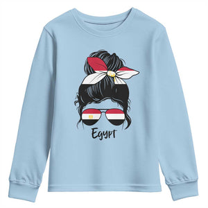 Egyptian Flag Messy Bun Girl Youth Sweatshirt Patriotic Egypt Women TS02 Light Blue Print Your Wear