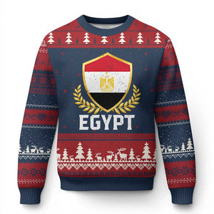 Egypt Coat of Arms Gold Shield Crest Ugly Christmas Sweater Patriotic Egyptian Flag Heritage Pride TS02 Navy Red Print Your Wear