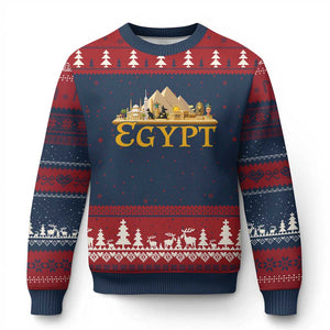 Ancient Egypt Pyramids Sphinx Graphic Ugly Christmas Sweater Vintage Egypt Anubis History Buff Travel Souvenir TS02 Navy Red Print Your Wear