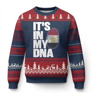 Egypt It's In My DNA Flag Fingerprint Graphic Ugly Christmas Sweater Egyptian Heritage Pride Roots TS02 Navy Red Print Your Wear