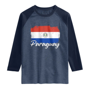 Vintage Paraguay Flag Paraguaya Heritage Pride Roots Raglan Shirt TS02 Heather Denim Navy Print Your Wear